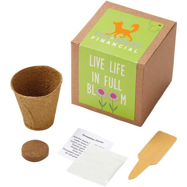 Inspirational Live Life in Full Bloom Planter in Kraft Gift Box w/ Label