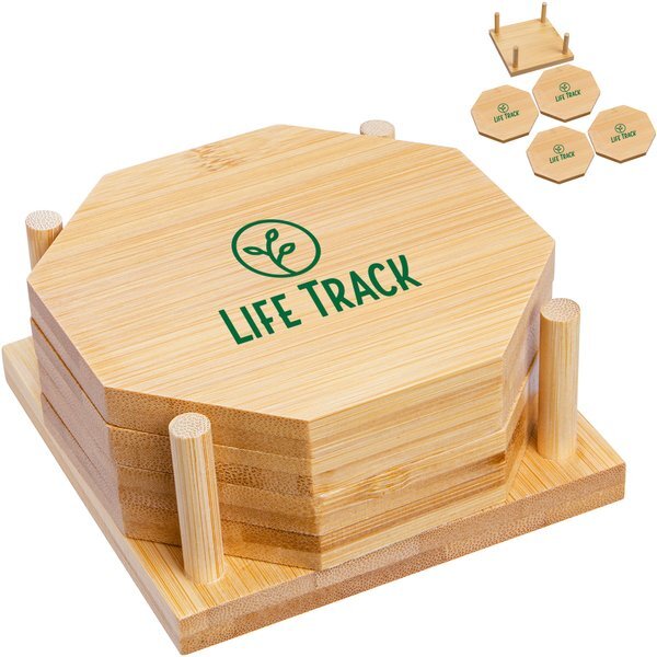 Bamboo 4-Piece Octagon-Shaped Coaster Set
