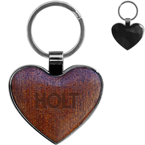 Heart Beveled Wood Gunmetal Key Chain