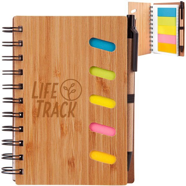 Bamboo Notebook with Pen & Sticky Notes, 4-3/4" x 6"