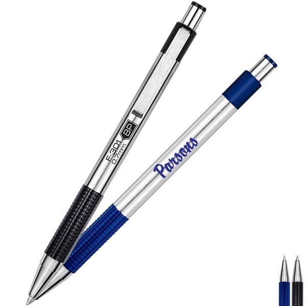 Zebra® Stainless Steel Retractable Ballpoint Pen w/ Textured Grip