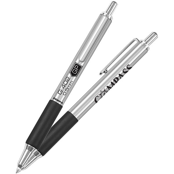 Zebra® Stainless Steel Retractable Ballpoint Pen w/ Rubber Grip