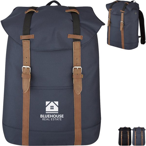 Flap Polyester Drawstring Backpack
