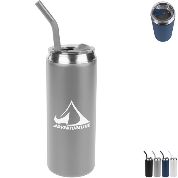 Can Shaped Double Wall Stainless Steel Tumbler w/ Straw, 20oz.