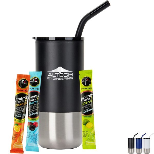 Three Sugar Free 4C® Energy Packets & Tumbler w/ Stainless Steel Straw Set