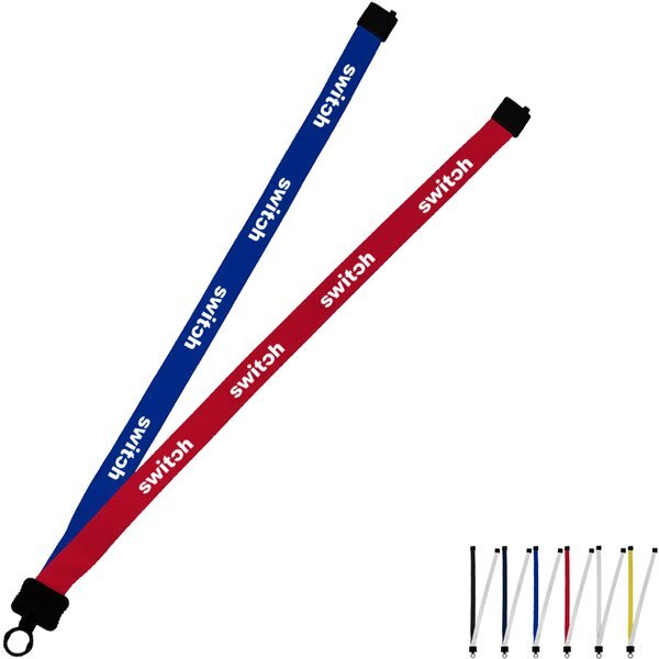 Multi color (left and right) Polyester Lanyard with Plastic Clamshell, 3/4"