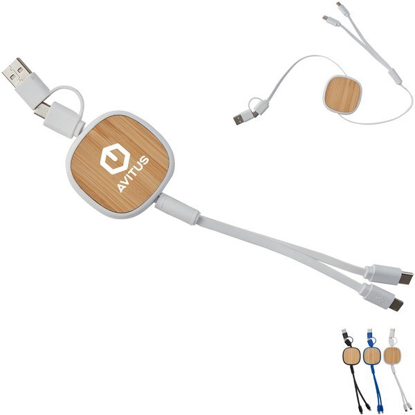Dual Input 3-in-1 Bamboo Retractable Cable