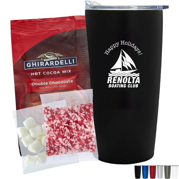 Ghirardelli® Hot Chocolate, Crushed Peppermint, Marshmallows & Straight Tumbler w/ Plastic Liner Gift Set