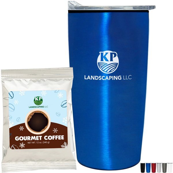 Holiday Gourmet Coffee Packet & Straight Tumbler w/ Plastic Liner Gift Set