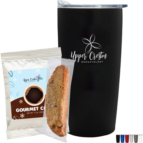 Holiday Gourmet Coffee Packet, Biscotti & Straight Tumbler w/ Plastic Liner Gift Set
