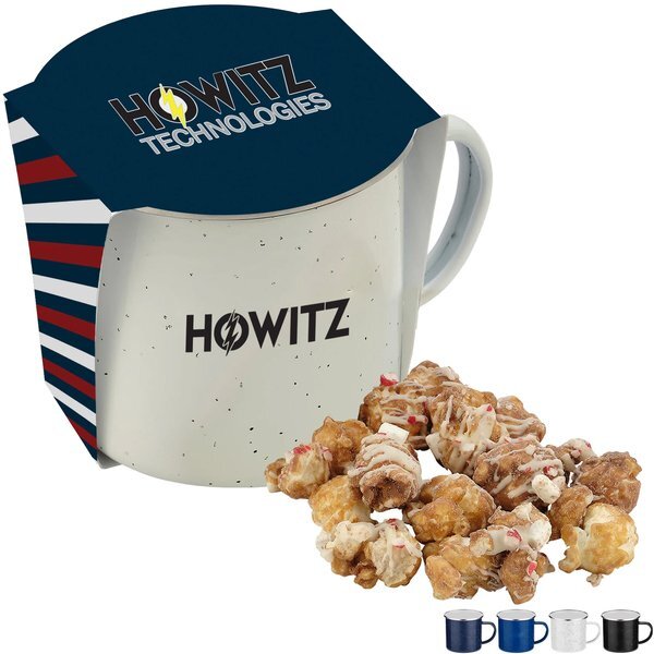 Hot Chocolate Peppermint Popcorn & Speckled Camping Mug Gift Set