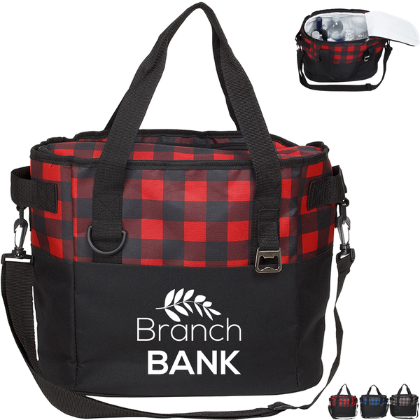 Plaid Insulated Polyester 20 Can Cooler Bag