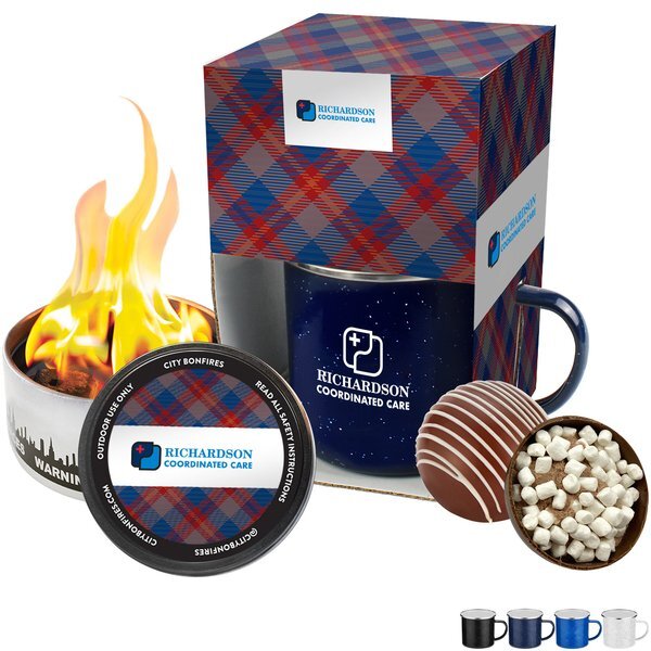 Portable Bonfire & Classic Hot Chocolate Bomb in Camp Mug Gift Set 16 oz.