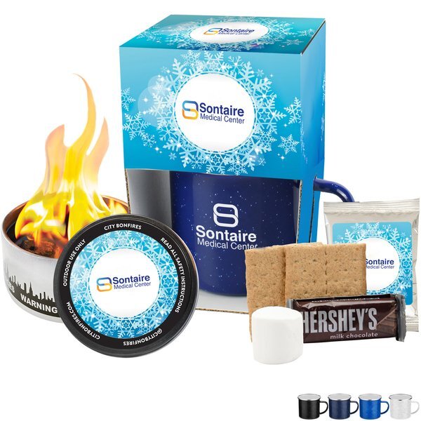 Portable Bonfire, Hot Chocolate Mix & S'mores Kit in Camp Mug Gift Set 16 oz.