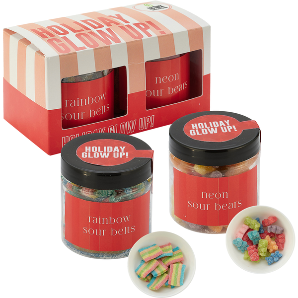 Rainbow Sour & Sugar Gummy Bears in Candy Jar, 2 way