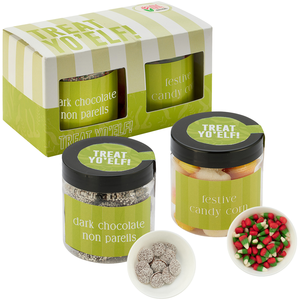 Dark Chocolate Nonpareils &  Candy Corn in 2 Way Signature Candy Jar Sets Dark Chocolate Nonpareils &  Candy Corn in 2 Way Signature Candy Jar Sets