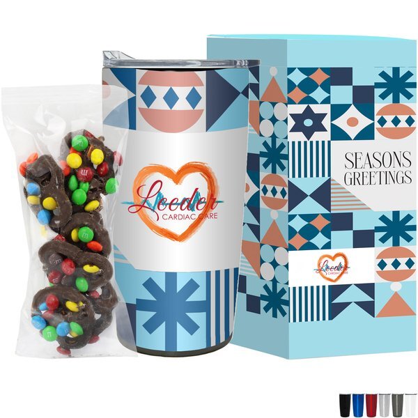 Milk Chocolate Pretzels with Mini M&M's in Straight Wall Tumbler w/ Plastic Liner Gift Box Sets 20 oz.