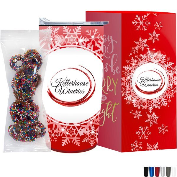 Milk Chocolate Sprinkled Pretzels in Straight Wall Tumbler w/ Plastic Liner Gift Box Sets 20 oz.