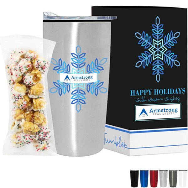 Sugar Cookie Crunch Popcorn in Straight Wall Tumbler w/ Plastic Liner Gift Box Sets 20 oz.
