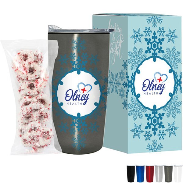 White Chocolate Pretzels with Crushed Peppermint  in Straight Wall Tumbler w/ Plastic Liner Gift Box Sets 20 oz.