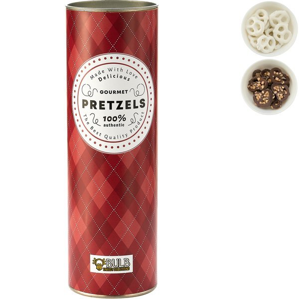 Pretzels w/ Crushed Toffee & White Chocolate Pretzels in Gift Tube, 8 inch
