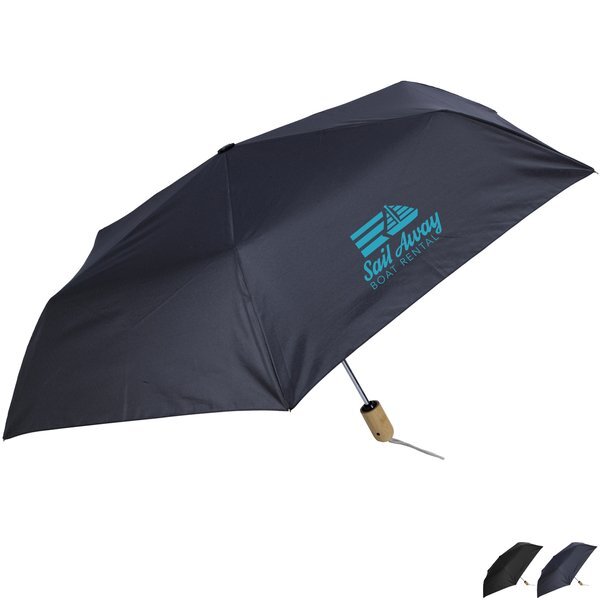 ShedRain® rPET Auto Open/Close Bamboo Compact Umbrella, 42" Arc