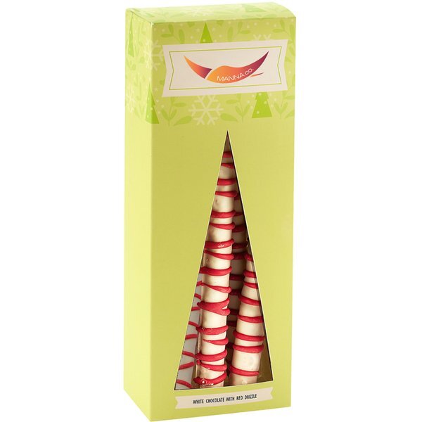 White Chocolate with Red Drizzle Rods in Holiday Box