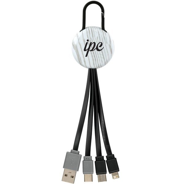 White Wood Clip Dual Input 3-in-1 Charging Cable