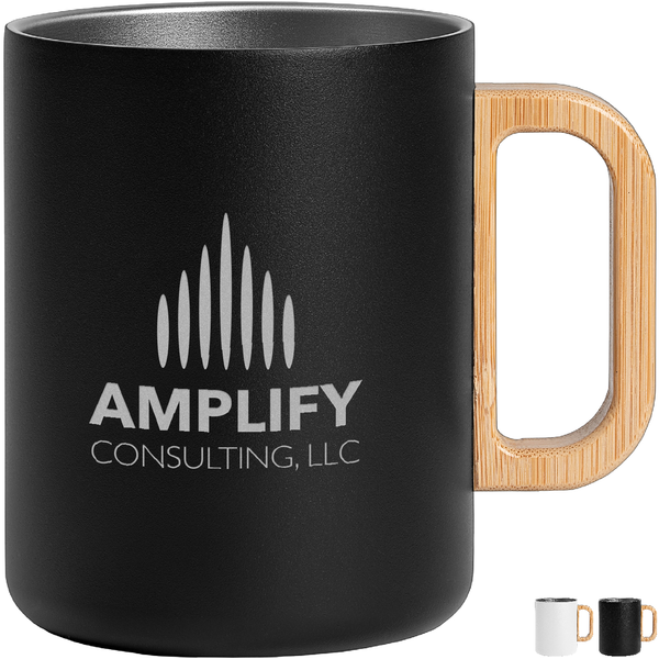 Vancouver Stainless Steel Double Wall Mug with Bamboo Handle Laser Engraved, 15oz.