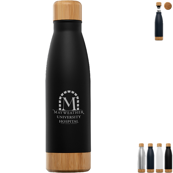 Ibiza Bamboo Double-Wall Stainless Bottle Laser Engraved, 22oz.