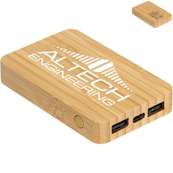 Bamboo Dual Port Power Bank w/ 5W Wireless Charger, 5000mAh