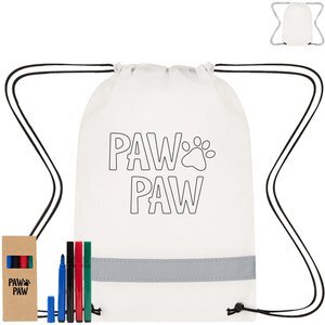 Lil' Bit Reflective Non-Woven Coloring Drawstring Bag w/ 4 Pc Washable Marker Set Lil' Bit Reflective Non-Woven Coloring Drawstring Bag w/ 4 Pc Washable Marker Set