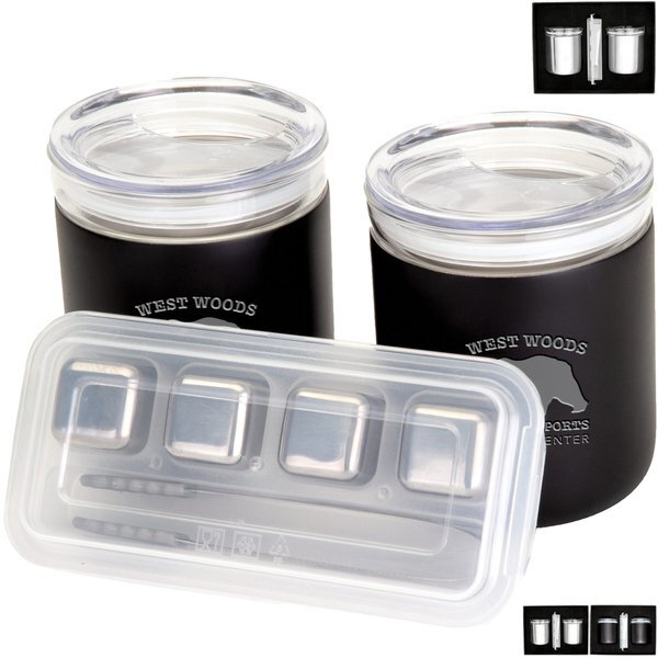Stainless Glass Tumbler and Whiskey Cube Set