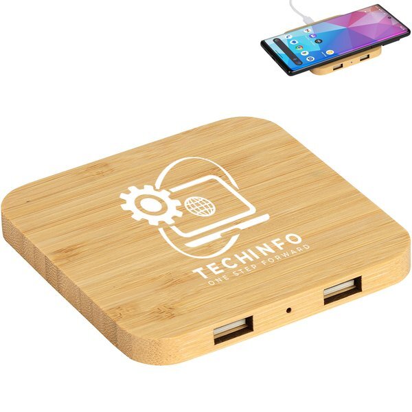 Panda FSC® Bamboo 5W Wireless Charger w/ Dual USB Ports
