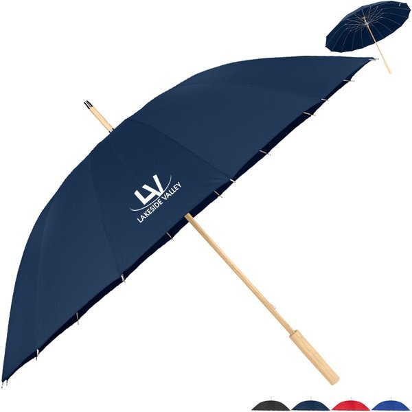 rPET Canopy Umbrella w/ Bamboo Handle, 46" Arc