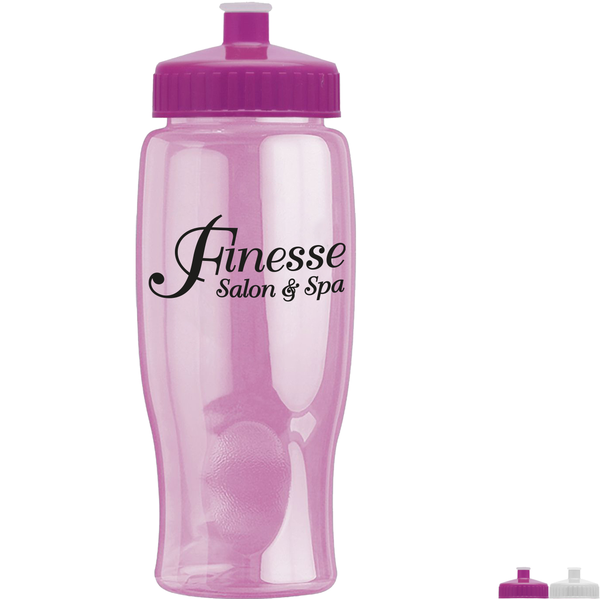 Transparent Grip Pink Poly-Pure Sport Bottle, 27oz. - Push Pull Lid