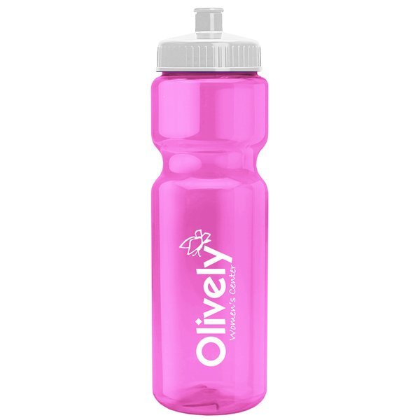 Transparent Pink Sports Bottle, 28oz. - Push/Pull Lid